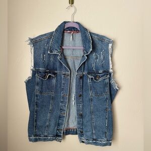 Free People Distressed Denim Vest